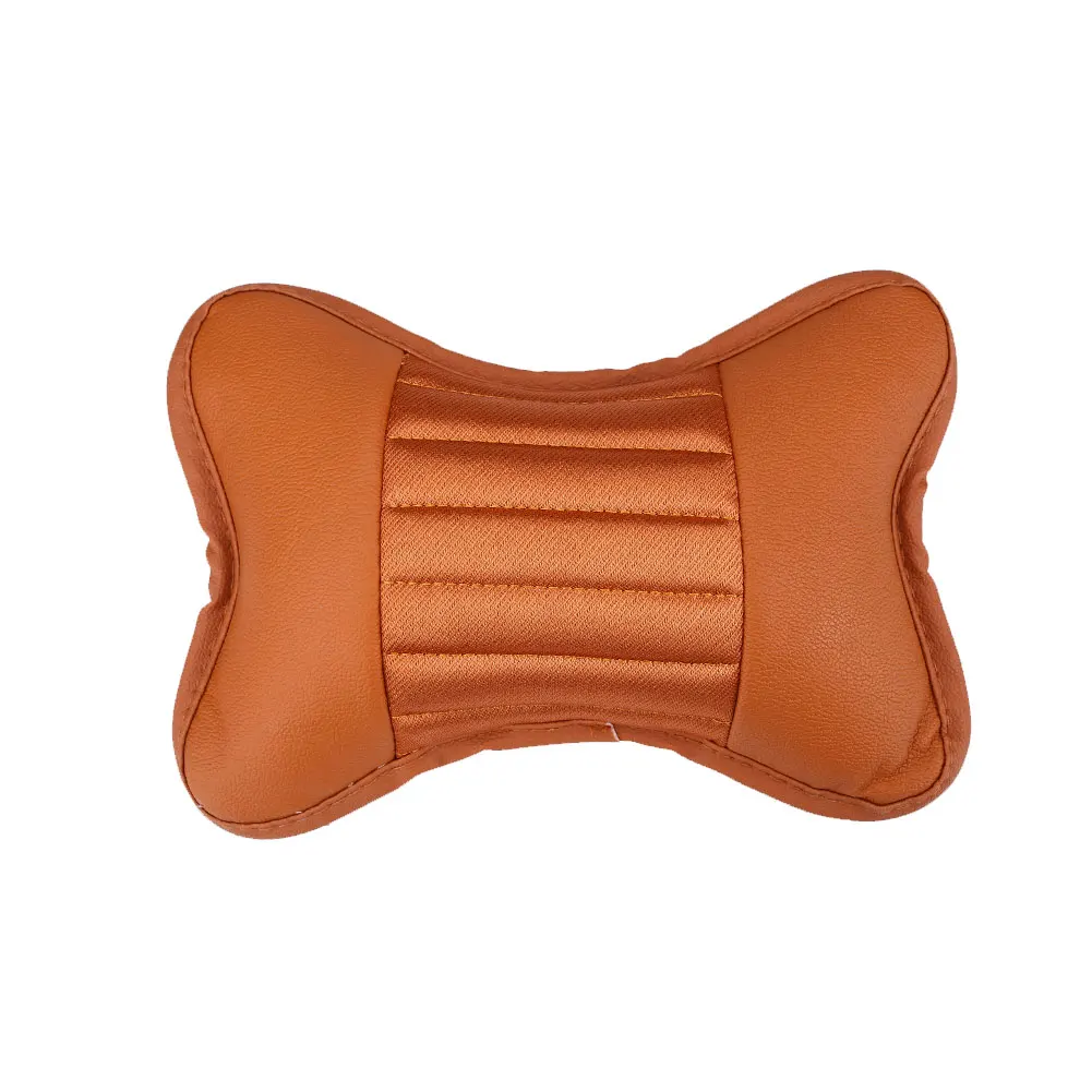 Car NeckPillow PU Leather Headrest Seat Rest Cushion Car Care Accessories - Color Name: amber