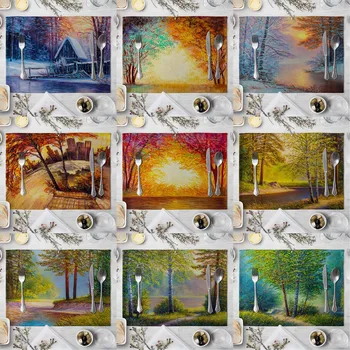 

Colorful Tree Pattern Table Mat Creative Snow View Table Napkin For Wedding Kitchen Decor Placemat Dining Accessories