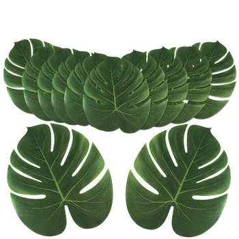 

12PCS Artificial Tropical Monstera Leaves Set Fake Palm Leaf Party Table Decor