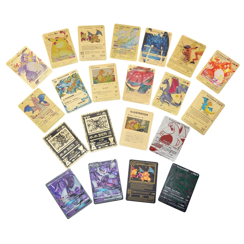New Hot Pokemon Full Collection Collection Gold Card 21Pcs Black Card Game Battle Trading Metal Card Toy Children Halloween Gift