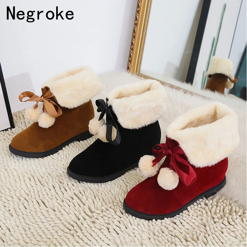 

2019 Winter Flock Leather Warm Snow Shoes Women Boots Mid-calf Plush Fur Velvet Boots Shoes Booties Woman Footwear