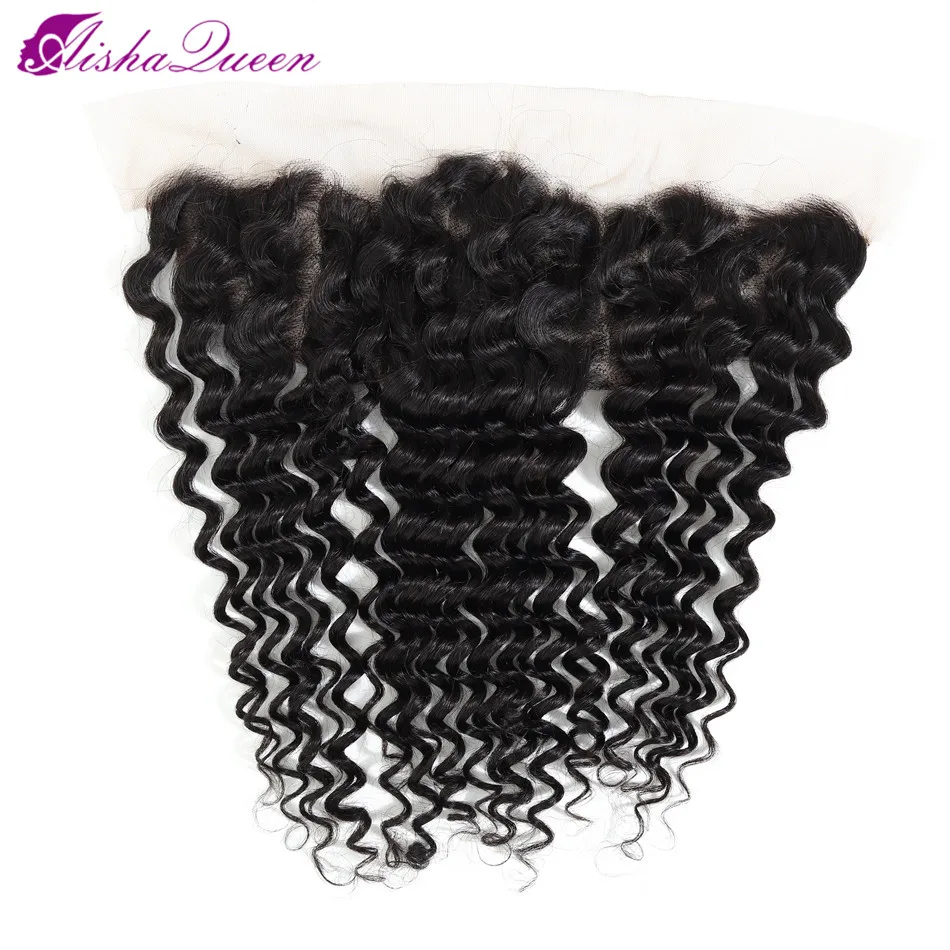 Aisha Queen Brazilian Deep Wave Lace Frontal Closure 10-20 Inch Swiss Lace Non Remy Human Hair Lace Frontal