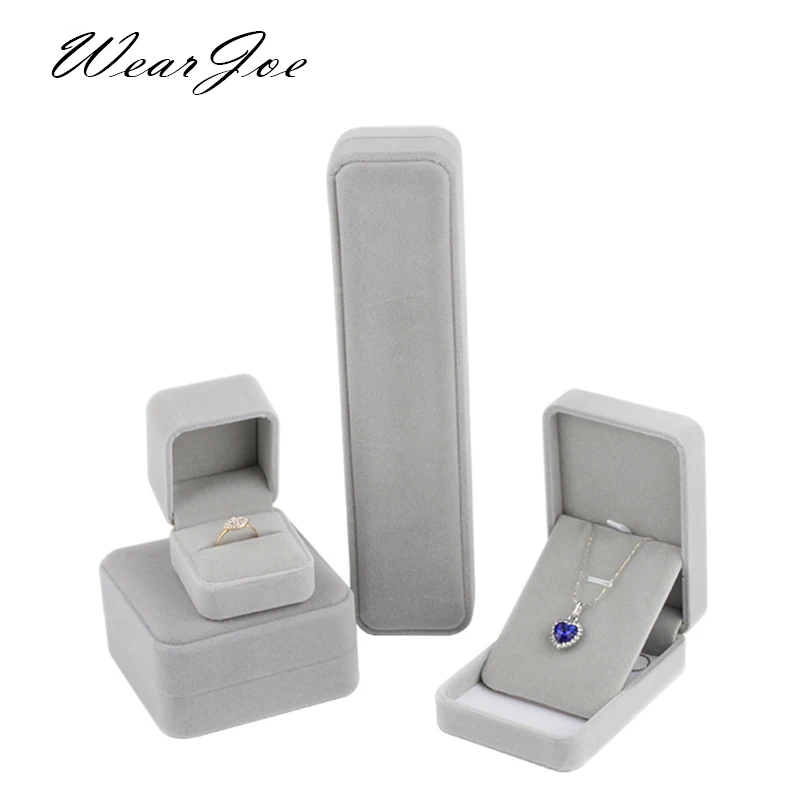 Bulk Sale Wedding Ring Storage Box Earring Studs Pendant Necklace Set Jewelry Gift Packaging Organizer Case Grey Velvet Kit | Украшения и