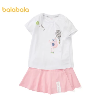 

Balabala Children clothing girls suit skirt foreign summer and summer breathable mesh children two-piece children baby sports