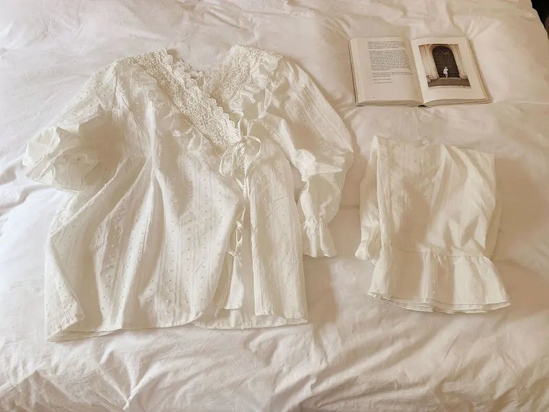 Conjuntos de pijama de algodão feminino, cardigã