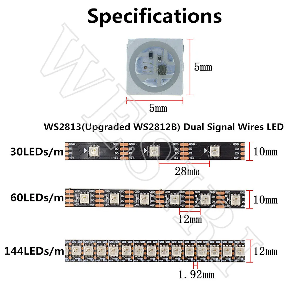 DC5V WS2813 светодиодный пиксельный полоса двойной сигнал 30/60/144 пикселей s/m PCB