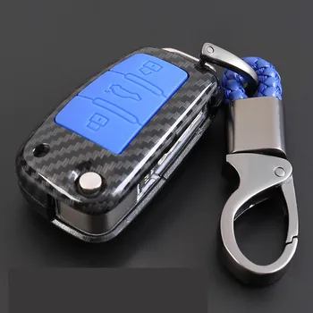 

2019 Fashion ABS Carbon Fiber Silica gel car key protect case Cover&KeyChain For Audi C6 A7 A8 R8 A1 A3 A4 A5 Q7 A6 C5 car style
