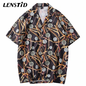 

LENSTID 2020 Hip Hop Retro Belt Chain Print Shirt Streetwear Men Hawaiian Beach Shirt Harajuku HipHop Summer Short Sleeve Shirts