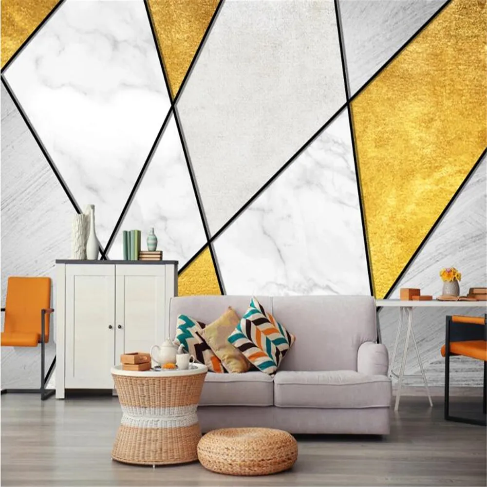 

Milofi custom 3D large wallpaper Nordic simple personality retro abstract geometric golden TV background wall painting