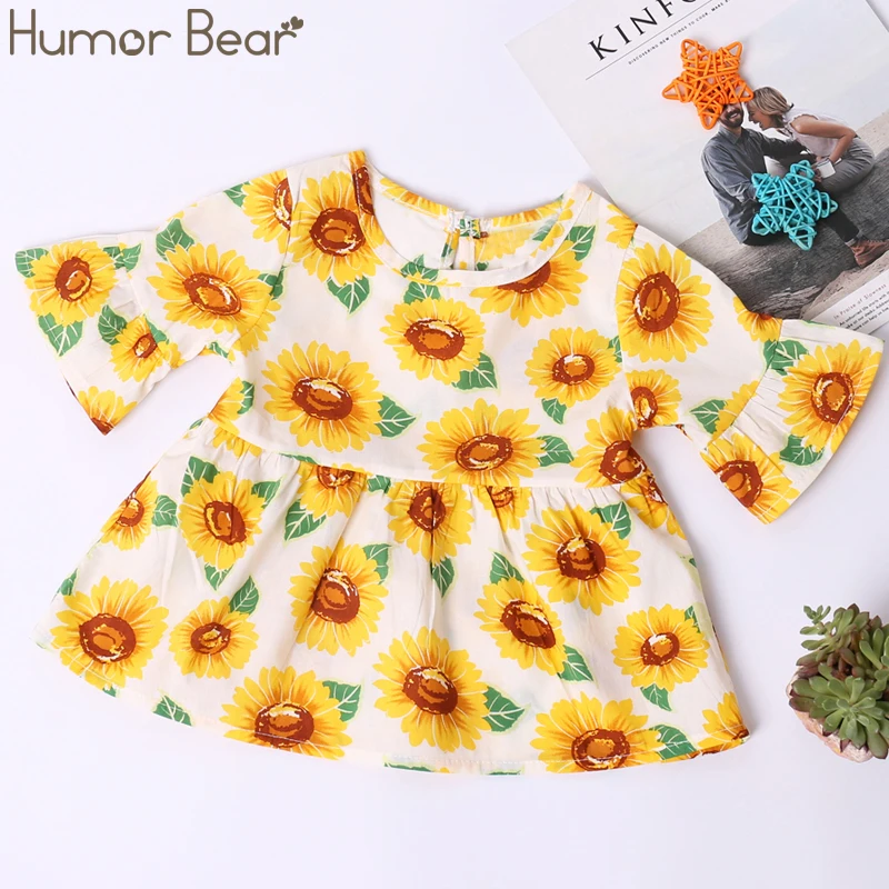 

Humor Bear Girl Dresses 2019 Summer New Long Sleeve Dress For Girls Sleeves Round Neck Flower Kids Dress Girls Princess Dress