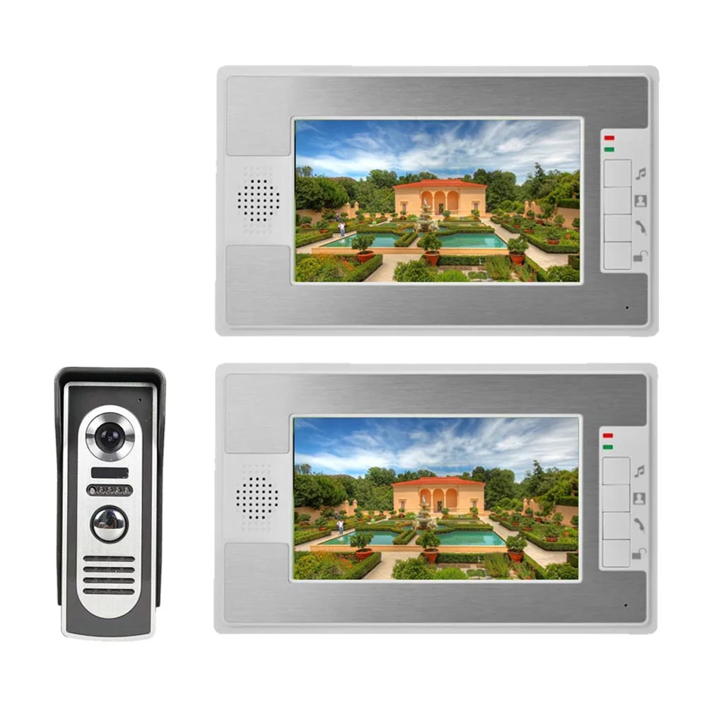 2 monitor Visual Intercom Doorbell 7'' TFT LCD Wired Video Door Phone System Indoor Monitor 1000 TVL Outdoor IR-CUT Camera