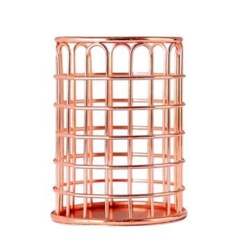 

Wrought Iron Pen Holder Nordic Simple Desktop Rose Gold Arched Storage Basket Plating Rose Gold Desktop Storage