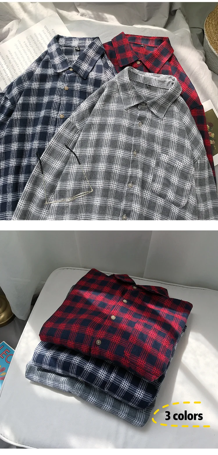 Клетчатые рубашки негабаритная рубашка с длинными рукавами для мужчин и женщин Повседневная клетчатая фланелевая рубашка для заусенцев Harajuku мужские полосатые рубашки