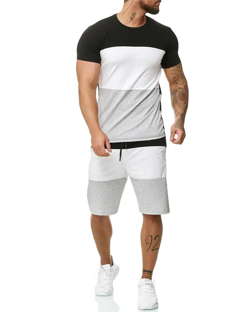 Men Summer Clothing Short Tracksuit Set Men Stripe Colorblock Sweat ...