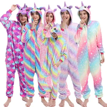 

Women Kigurumi Unicorn Pajamas Sets Adult Animal pijama For Women Winter unicornio Nightie Pyjamas Sleepwear Hooded Home wear