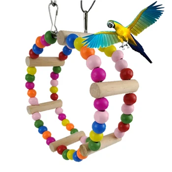 

Parrot Toys Bird Colorful Wooden Ladder Parrot Macaw Bell Swing Parrot Bites Climb Toy