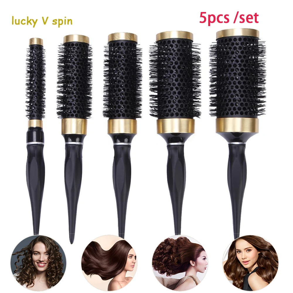 Professional Hair Dressing Brushes High Temperature Resistant Ceramic Iron Round Comb 5 size Hair Styling Tool Hairbrush