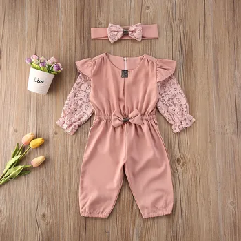 

Pudcoco Newest Fashion Toddler Baby Girl Clothes Summer Solid Color Lace Ruffle Sleeve Romper Jumpsuit Headband 2Pcs Sunsuit Set