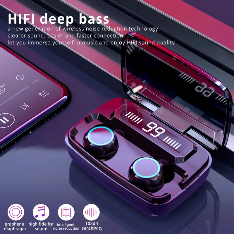 F94 M11 TWS Bluetooth Headset Sports Wireless LED Display Ear Hook Running Earphones IPX7 Waterproof Erbuds with Microphones