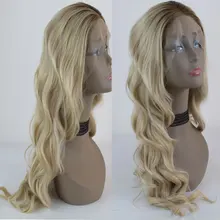 Bombshell синтетический парик на кружеве 13*3 дюйма темные корни Омбре микс блонд свободная волна жаропрочные волокна волос для женщин парики