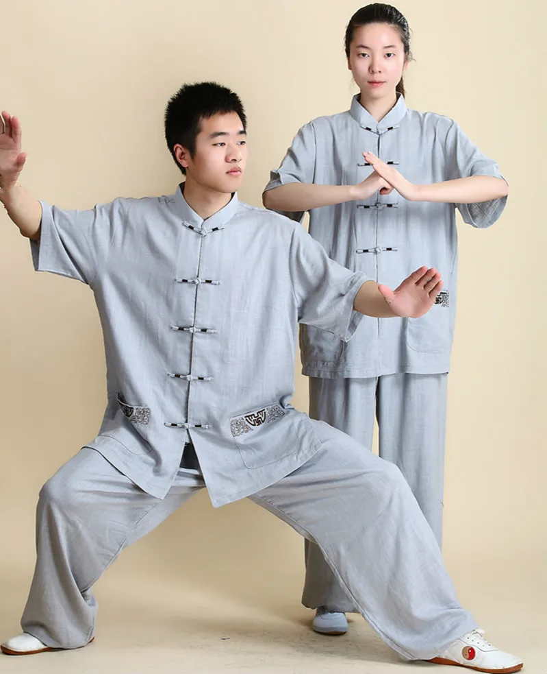 Tai Chi униформа одежда для женщин и мужчин Wushu Одежда Кунг-фу Униформа костюм из хлопка и льна униформа для прогулок на открытом воздухе Morning Sprots - Цвет: gray embroider