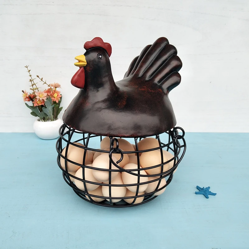 

Iron Basket Egg Storage Basket Snack Fruit Basket Creative Collection Hen Ornaments Decoration Kitchen Accessories