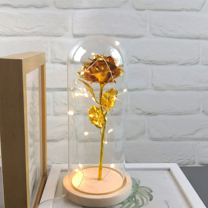 Christmas Gift Artificial Gold Foil Rose Decorative Lamp LED USB Night Light Wedding Valentine