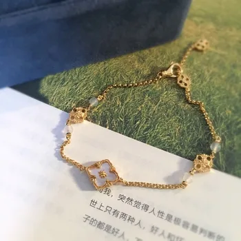 

CMajor 925 Sterling Silver Vintage Italian Brushed Matt Two Tone Gold and Silver Handmade Delicate Clover Bracelets for Women