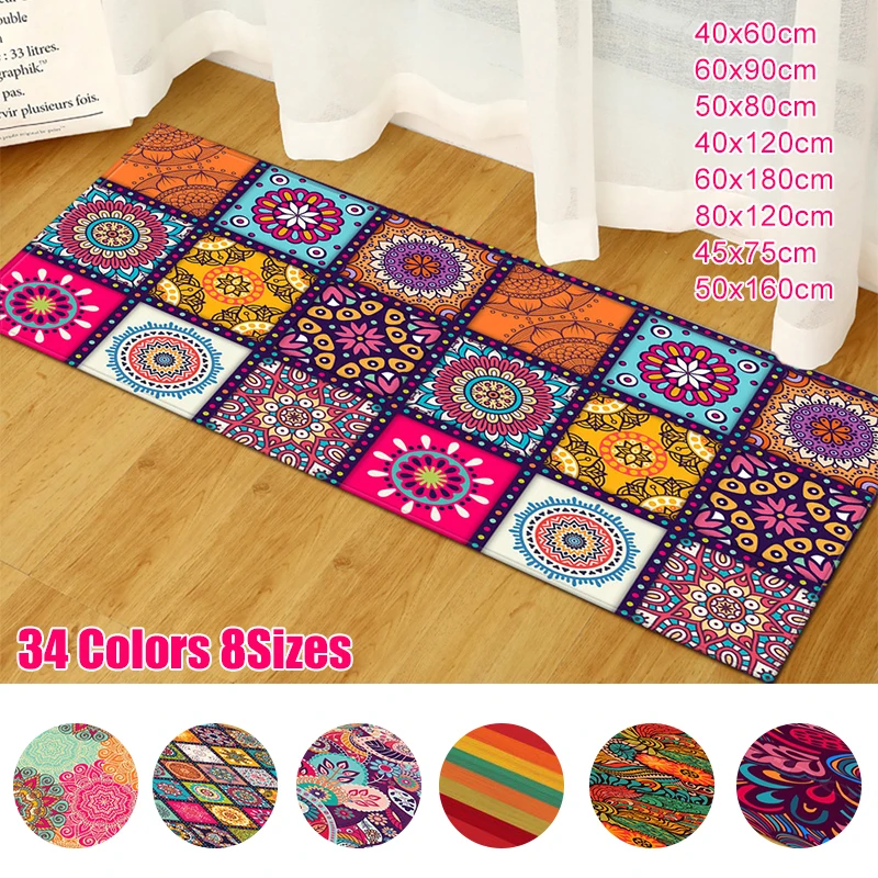 Alfombras bohemias para el suelo de la cocina, tapete antideslizante con patrón persa para pasillo, dormitorio, puerta de entrada, balcón, alfombras largas pequeñas para el hogar