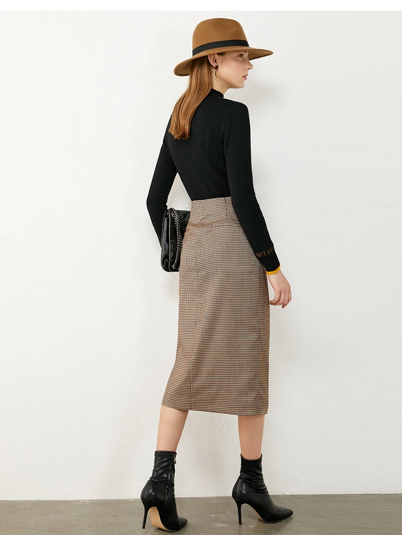 Amii Minimalism Autumn Vintage Womens Skirt OLstyle Fashion Plaid Aline Skirt High Waist Calf-length Female Skirt 12070346
