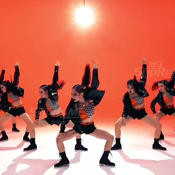 

Female Jazz Dance Costume Hip Hop Suit Korean Cheerleader Wear Sexy Nightclub DJ Singer Costume Danse Moderne Jazz Enfant DL5071