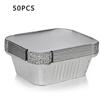 

50 Pcs Silver Foil Food Trays Rectangle Shaped Disposable Aluminum Foil Pan Take-out BBQ Plate Food Container
