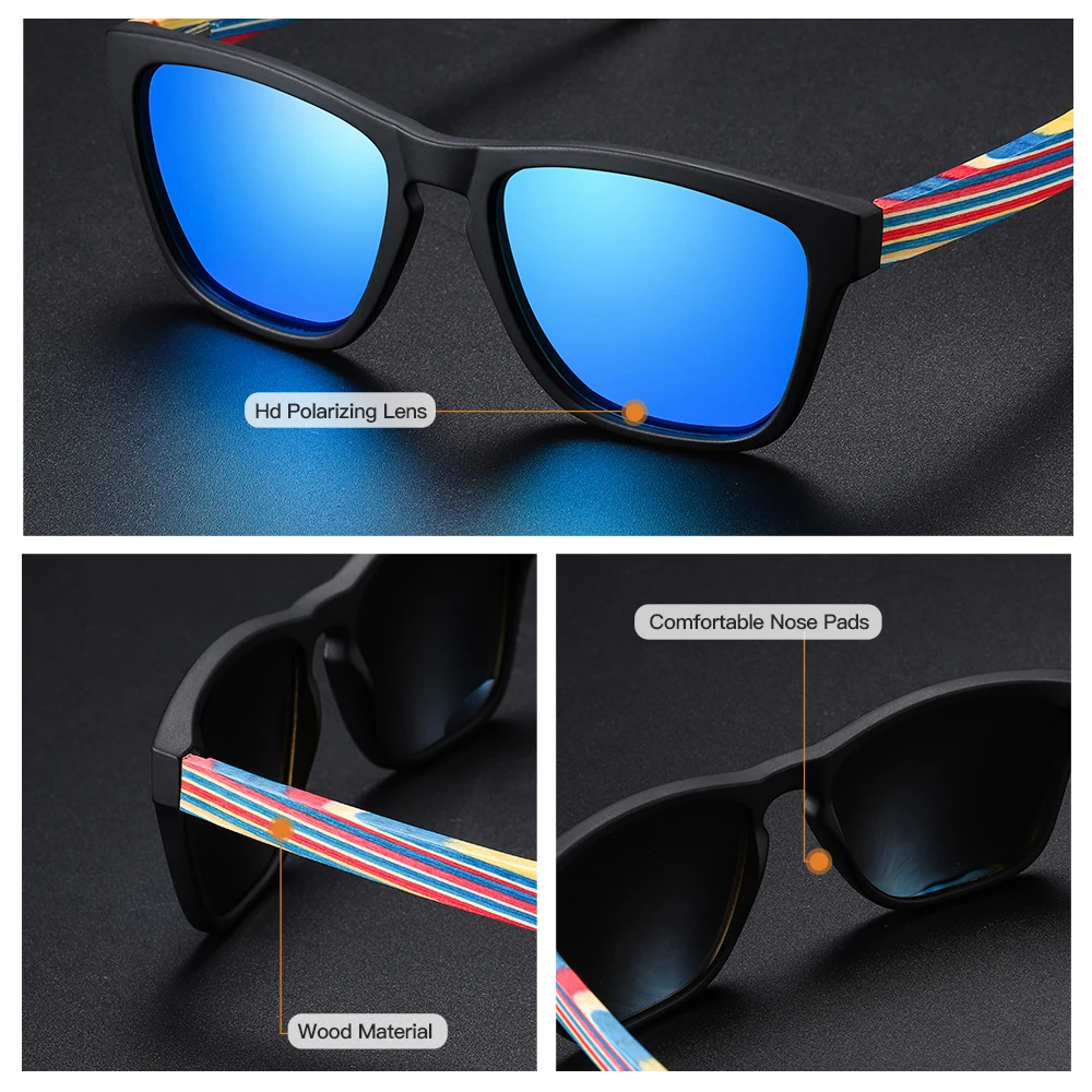 GM Brand Natural Wooden Temples With Black Frame Sunglasses Women Man Polarized Steampunk Sun Glasses Dropshipping OEM