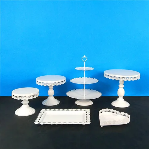 Tobs White Cake Stand Round Metal Cupcake Stand Candy bar Dessert Wedding Party Display Macarons Tray Decoration Tools Bake - Цвет: 6PCS