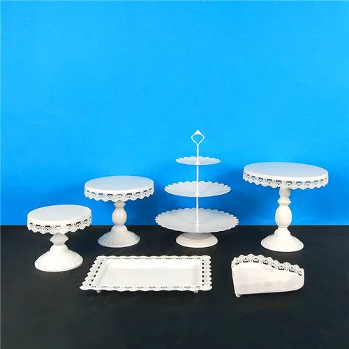 6PCS Tobs White Cake Stand Round Metal Cupcake Stand Candy bar Dessert Wedding Party Display Macarons Tray Decoration Tools Bake - Цвет: 6PCS