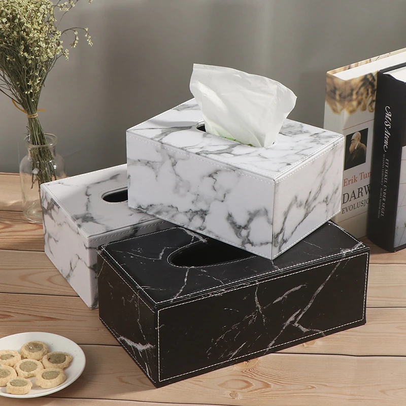 Ever Perfect Modern Marble Rectangle Faux Leather Tissue Box Napkin Toilet Paper Holder Case Dispenser Home Decoration