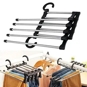 

5pcs/Lot Multi-Layer Pants Rack Stainless Steel Pants Hangers Folding Storage Rack Space Saver Storage