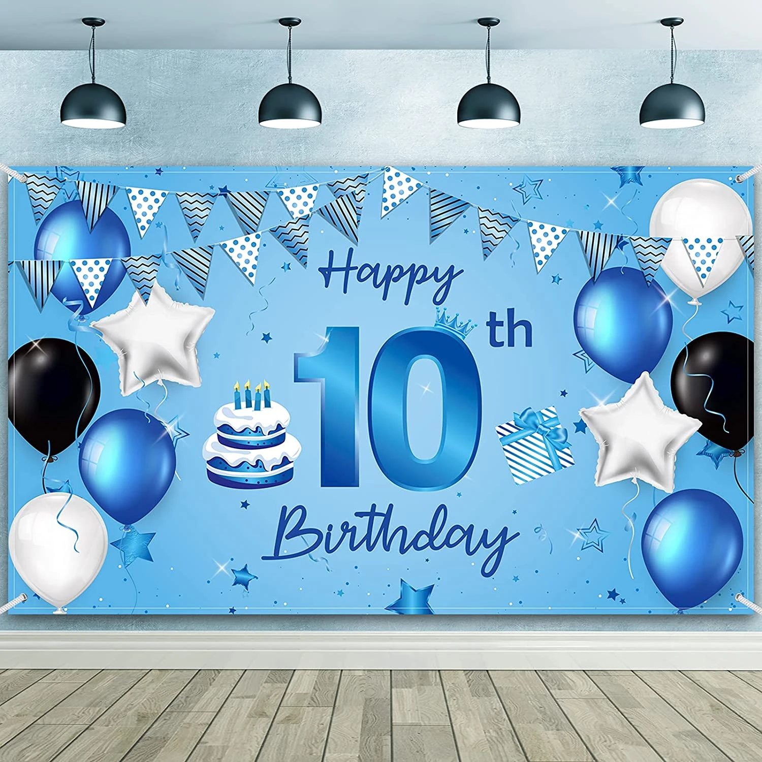 Happy 10th Birthday Photography Backdrop Banner Blue Poster Background For  Birthday Anniversary Party Decoration Supply - Backgrounds - AliExpress