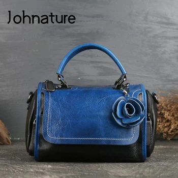 

Johnature 2020 New Luxury Handbag Retro First Layer Cow Leather Women Bag Fashion Solid Color Female Shoulder Messenger Bags
