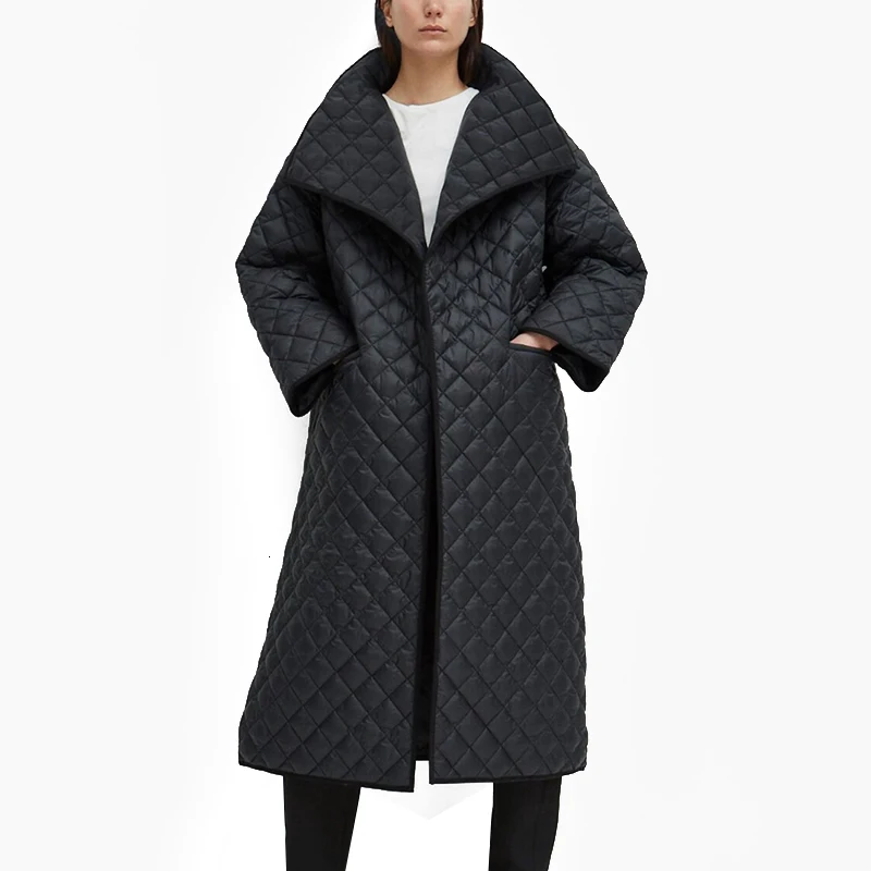 TWOTWINSTYLE повседневное асимметричное хлопковое пальто с Аргайлом для женщин, водолазка с длинным рукавом, свободные парки для женщин, модная одежда