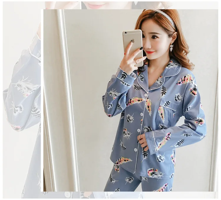 Take the Amount of Hot Selling Spring New Style Pajamas Women Long Sleeve Trousers Cardigan Korean-style Homewear Set Cardigan 2