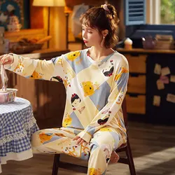 ATOXY Autumn Winter Korean Version Casual Sweet Cotton Ladies Long-sleeved Pajamas Women Suit Home Service PJ Sets Plus Size