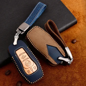

Crazy Horse Leather Car Key Case for LINCOLN MKC MKZ MKX Nautilus Navigator TownCar MarkⅧ Continental Auto Remote Cover Chain