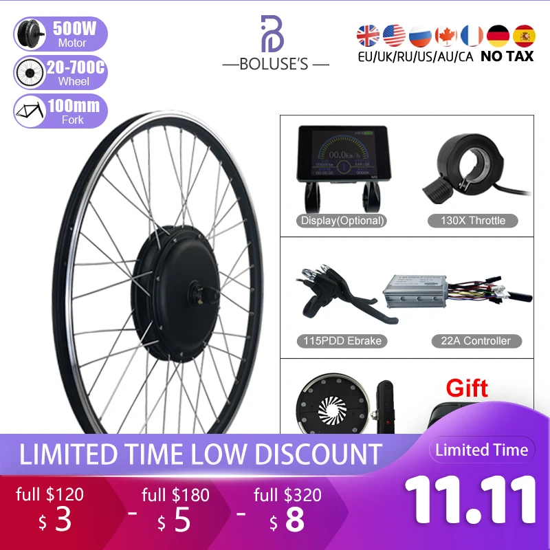 Electric Bike Kit 36V48V 500W Front Brushless Gearless Wheel Hub Motor 20-29Inch700C | Спорт и развлечения