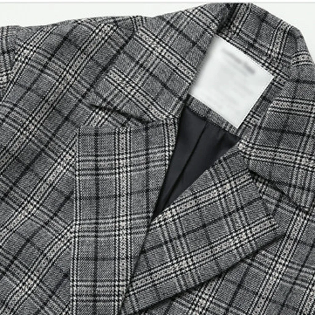 Women Jacket Fashion Woman Plus Size Fashion Women Plaid Double-Breasted Buttoning Long Sleeve Jacket Coat Overcoat#40