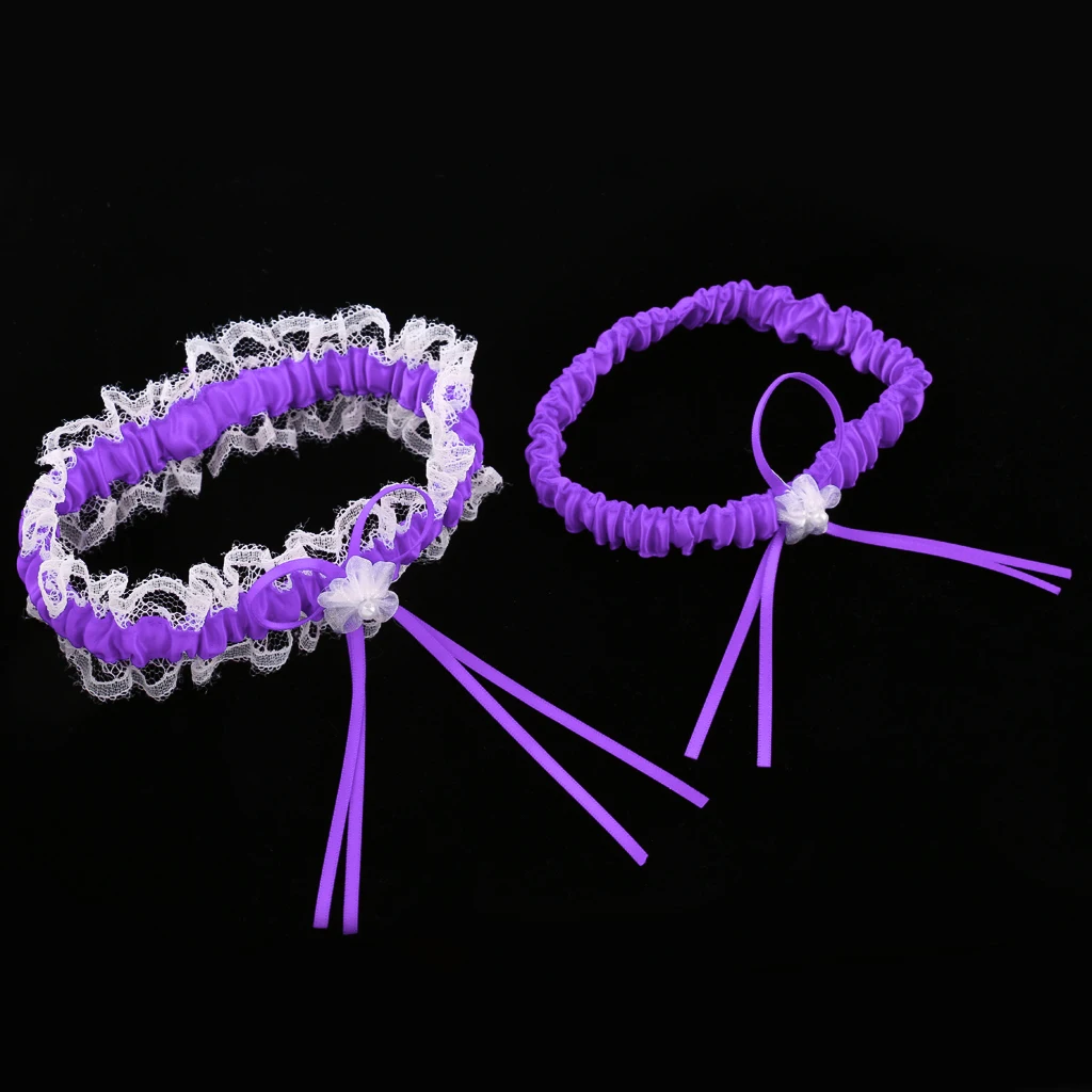 2Pcs Rustic Bridal Wedding Garter Floral Stretch Bridal Lace Satin Bowknot Thigh Ring Soft Socks Hen Party Lace Pearls Garter