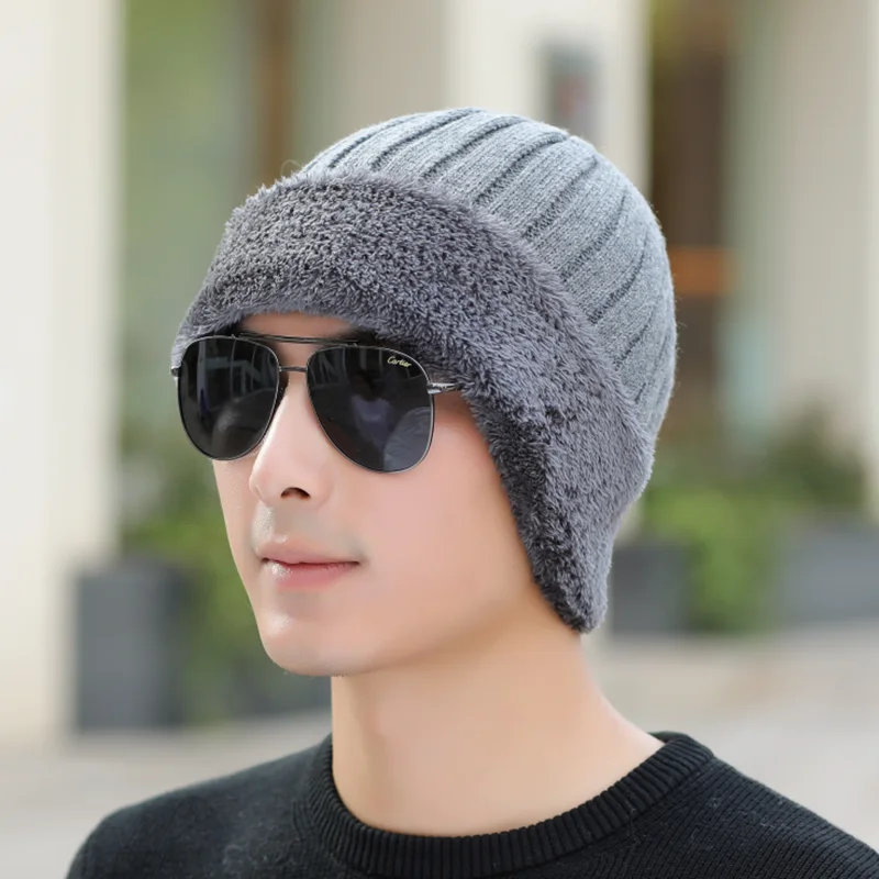 SUOGRY High Quality Winter Hats For Fashion Knitted Hat Scarf Warm Cap Thick Fur Hat Beanie Cashmere Wool Male Beanie
