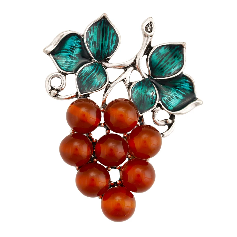 H360132X红玛葡萄瑙珐琅叶子胸针 (5)