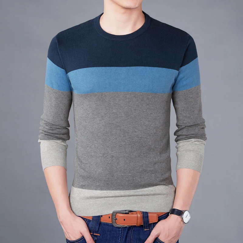 Свитер для мужчин Новое поступление Повседневный пуловер для мужчин осень круглый воротник лоскутный качественный вязаный мужские свитера Большие размеры
