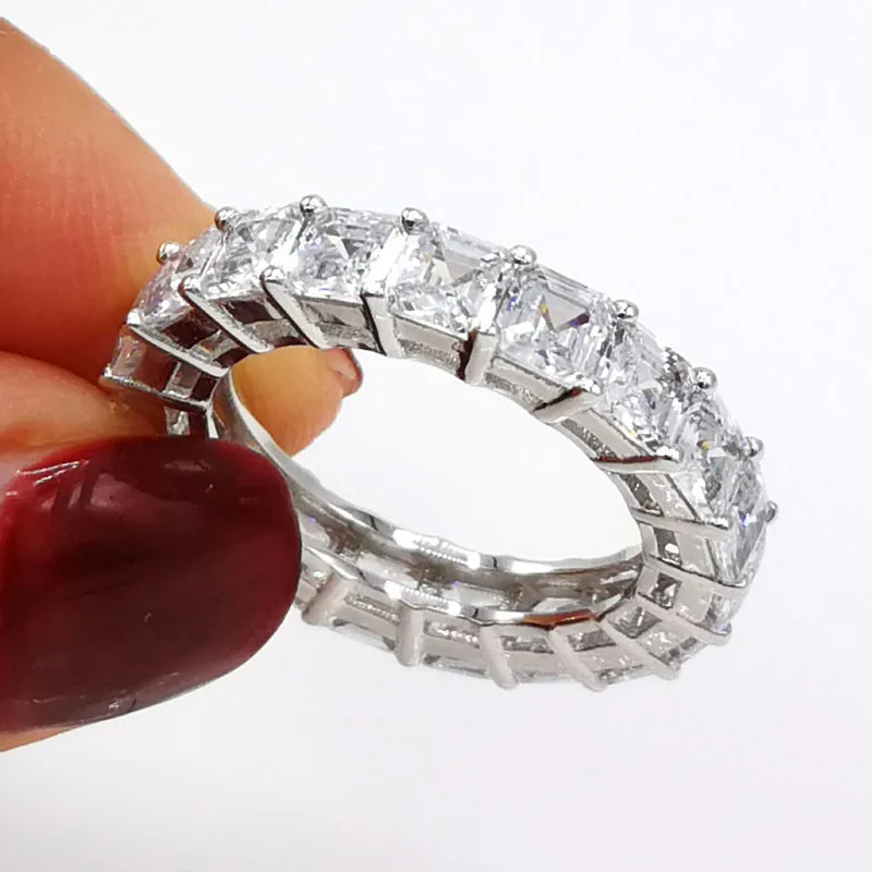 Asscher cut 925 серебряные кольца для помолвки, обручальные кольца, Размер 5,6, 7,8, 9,10, 11,12 - Цвет камня: Asscher cut